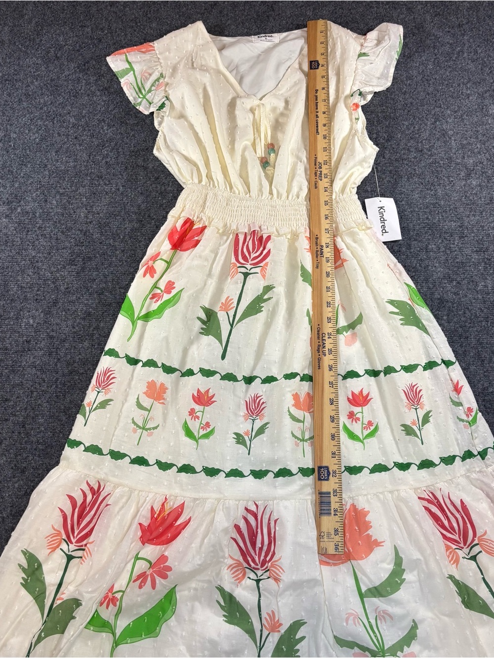 Anthropologie Kindred Cottage Core Midi Dress Size XL Floral Swiss Dot Smocked - Picture 6 of 12